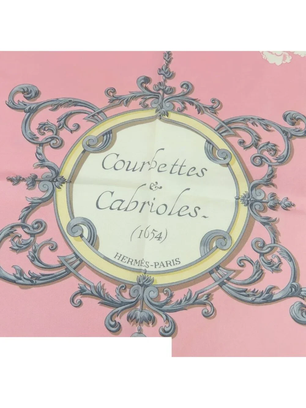 Hermes Carre 90 Courbettes et Cabrioles Silk Scarf Pink White Multicolor